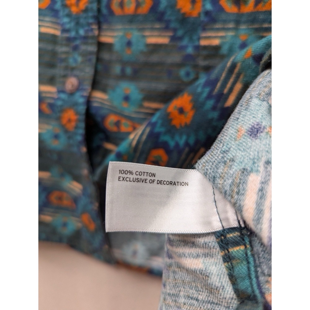 Duluth Trading Co Flannel Shirt Womens Large Teal Southwestern Aztec 3237-30 - Picture 12 of 14